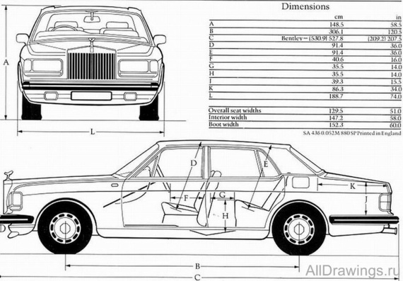 Rolls-Royce Silver Spirit (1981) (Роллс-Ройc Силвер Спирит (1981)) - чертежи (рисунки) автомобиля